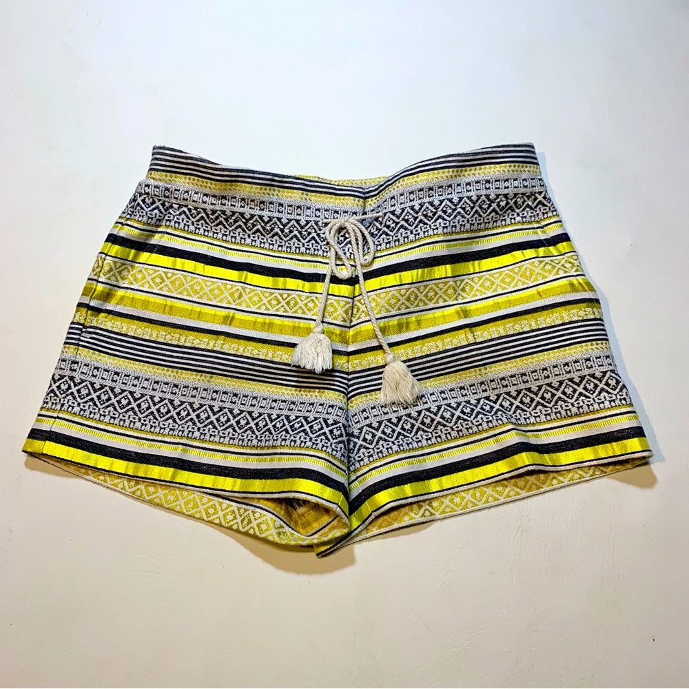 LOFT Women's Mid 4 Yellow Embroidered Striped Riviera Shorts Navy Yellow White